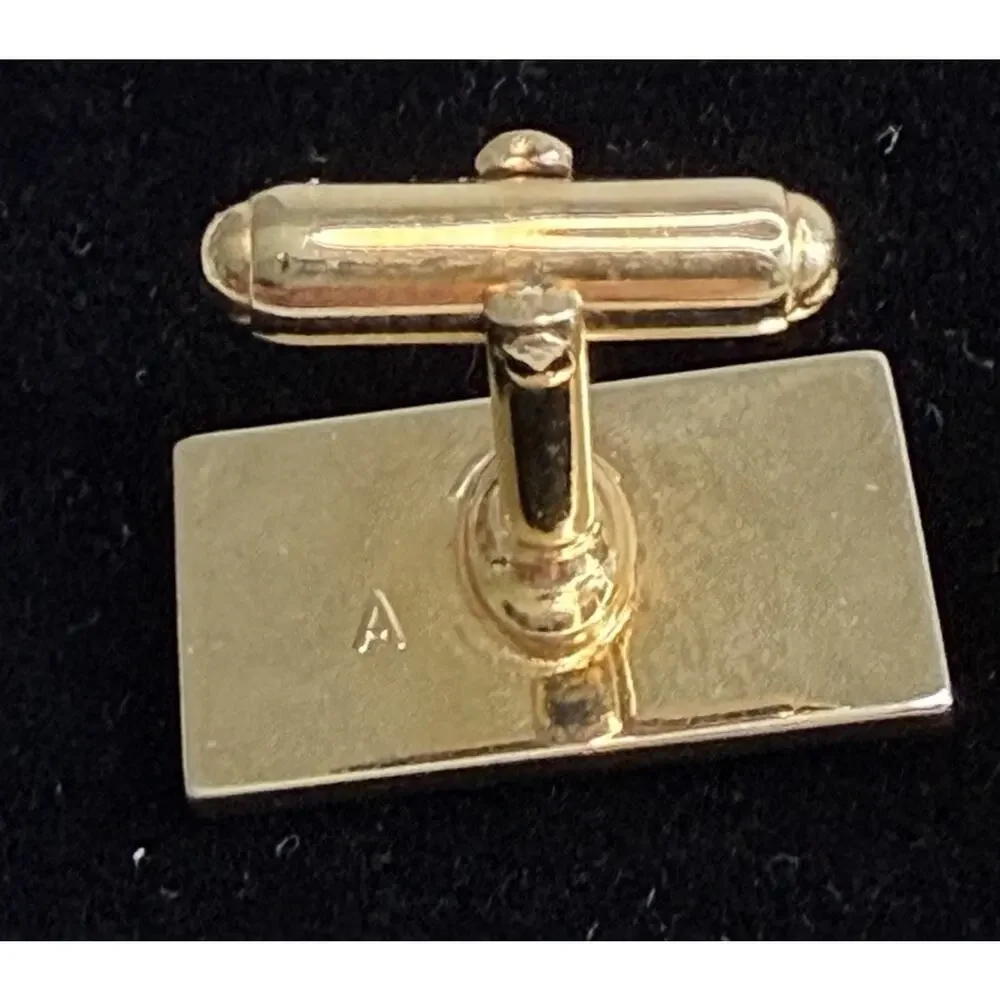Art Deco Style Cufflinks Marked Anson Rectangle Gold Tone W/ Cobalt Blue 1960's
